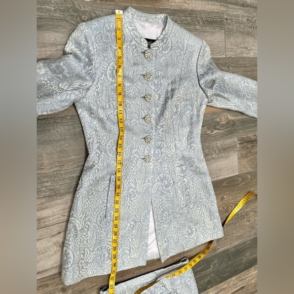 Rickie Freeman Teri Jon Suit Set- jacket & skirt brocade print silver gray sz 2 - Picture 7 of 15